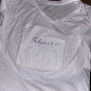 White V-Neck T-Shirt with Bible Verse